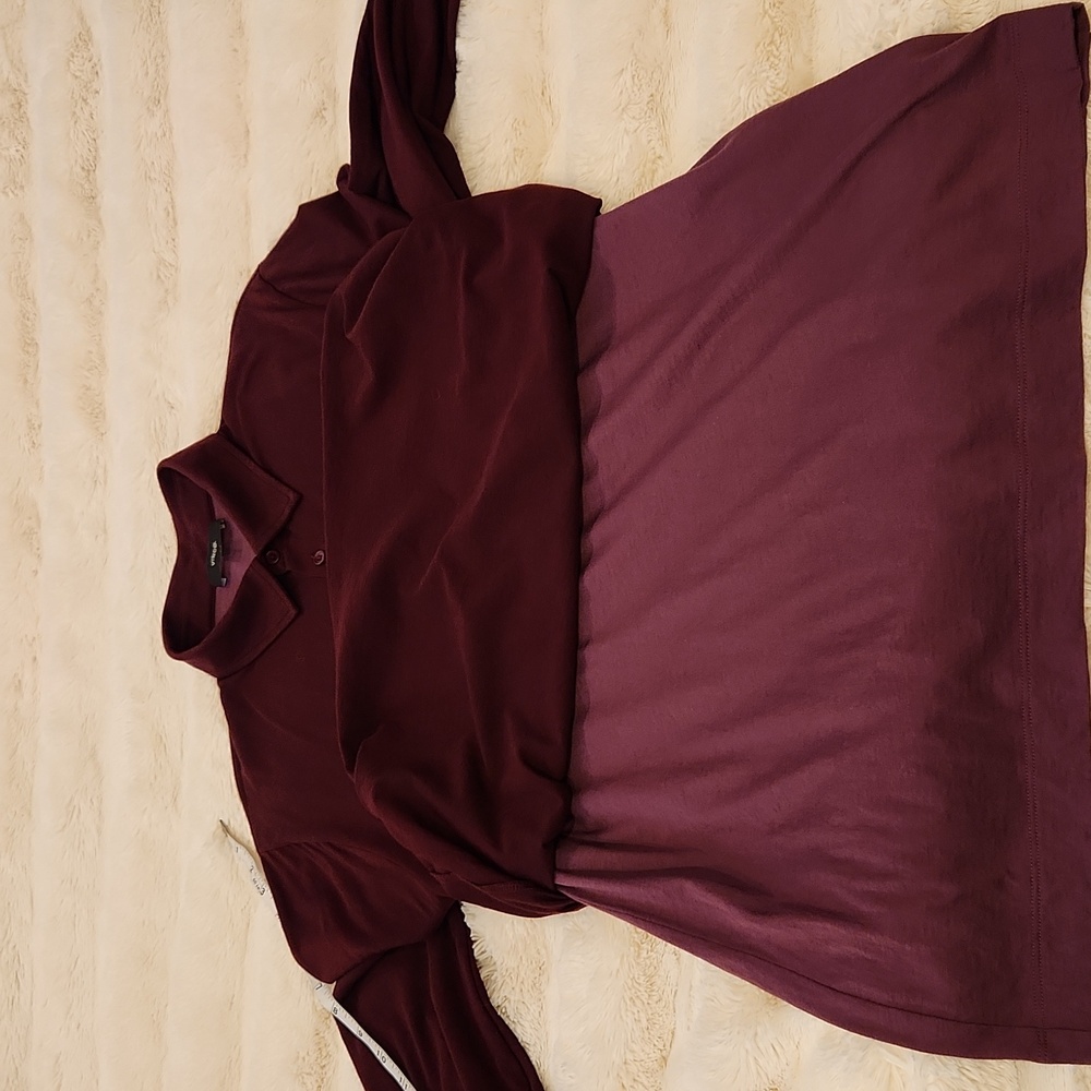 Vince Double Layer Men Long Sleeve Polo Shirt Burgundy Maroon Color Size L - Picture 16 of 16
